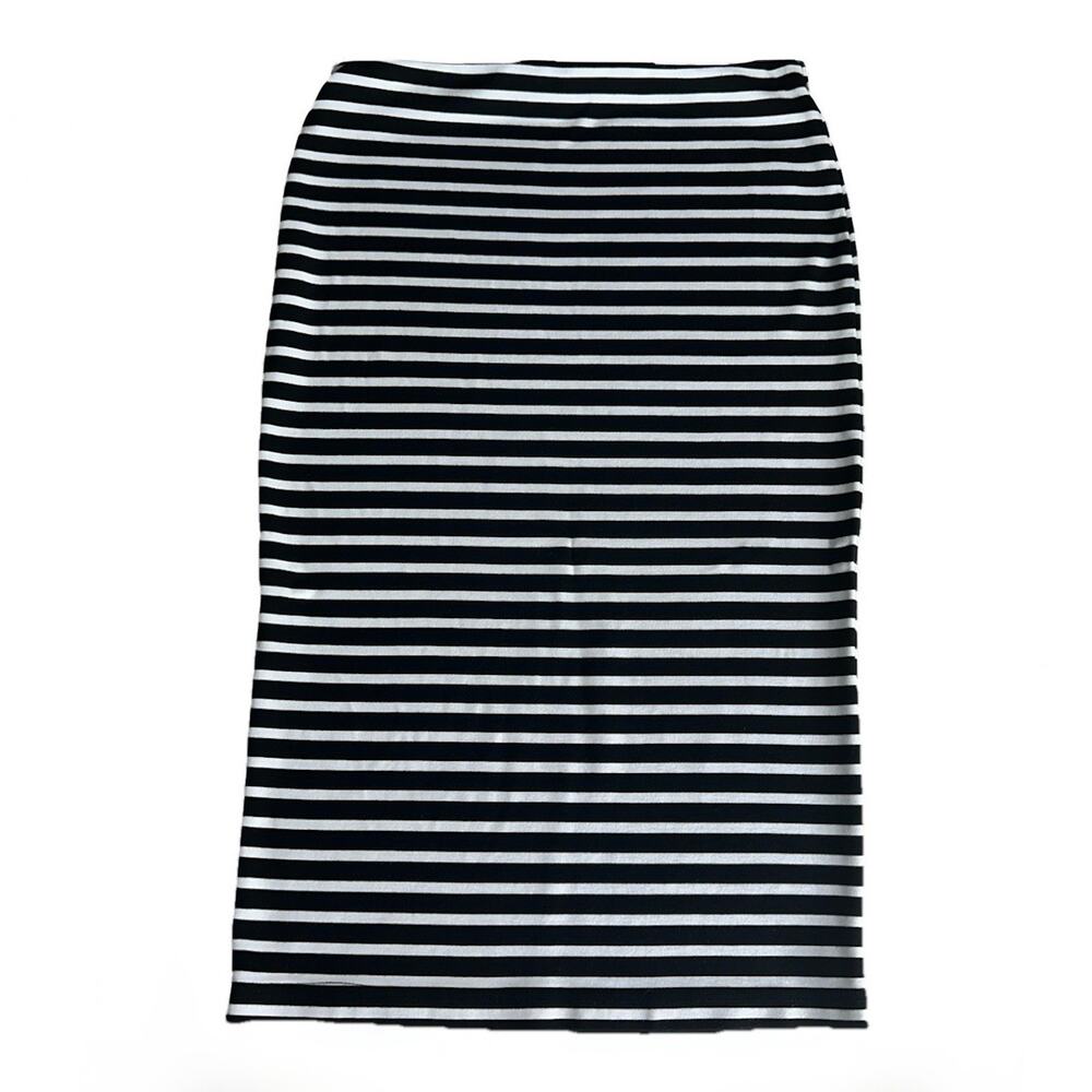 Black & White Stripe Pencil Skirt Medium / US 8 Stretch Knit Midi